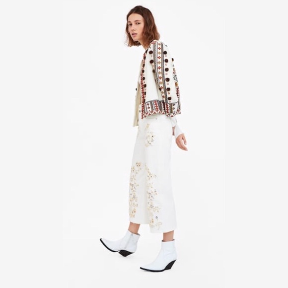 NWT ZARA Embroidered Western Culotte Pants 6 - Picture 4 of 6